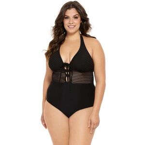 Chic Black Lace-Up One-Piece Swimsuit